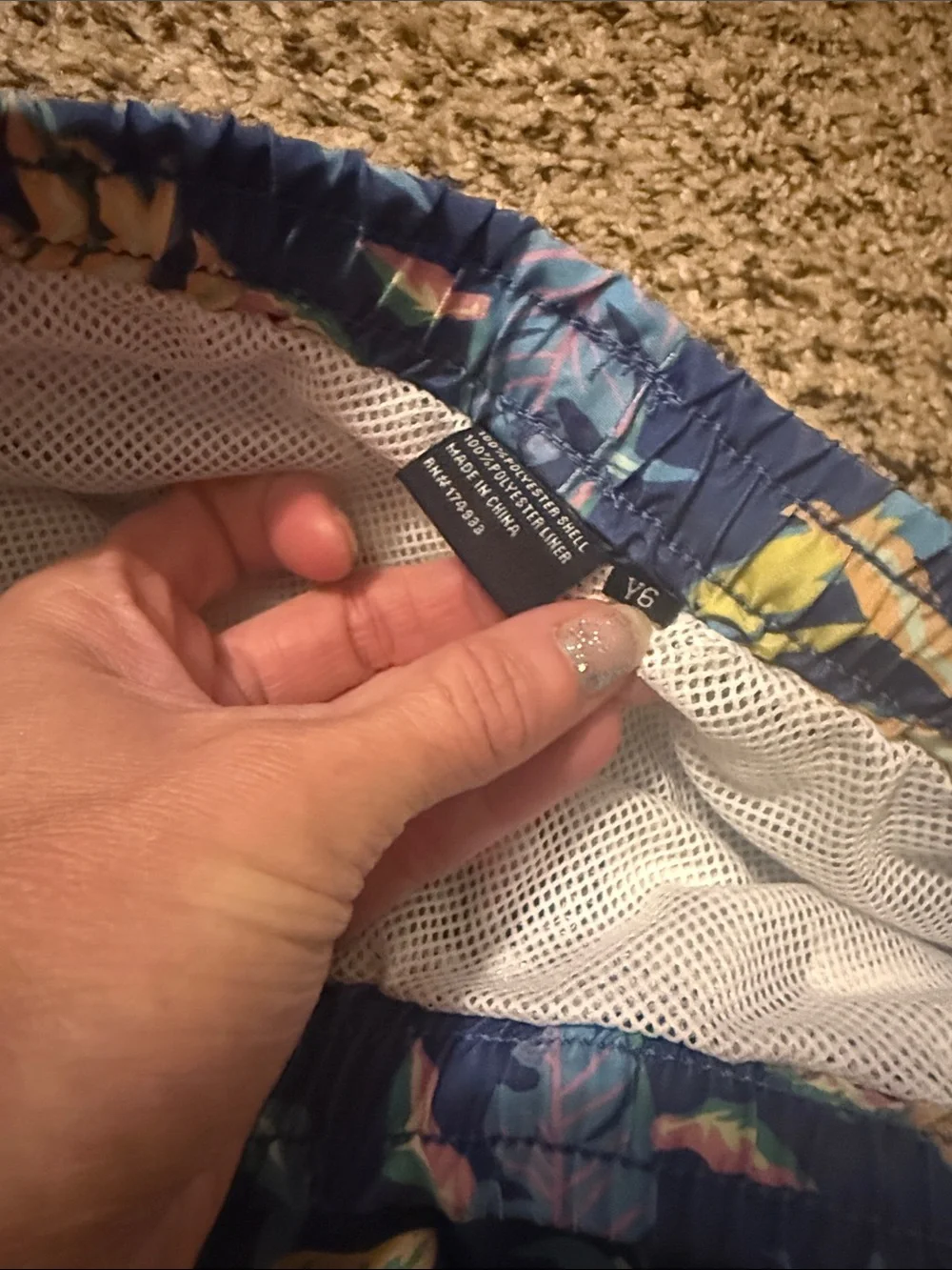 Southern Lure Boys Blue Tropical Parrot Print Drawstring Swim Trunks NWT Size 6